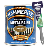 Hammerite Smooth Gold Paint 750ml With 1" Paint Brush Tin Paint